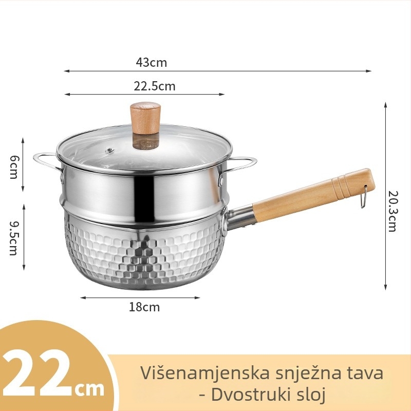 Nerđavi čelični Yukihira lonac, mali, bez premazivanja, s poklopcem, za jednu porciju, za tjesteninu, juhu i dječju hranu