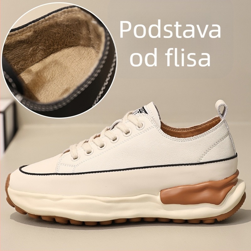 Ženske kožne tenisice s platformom u korejskom stilu, okrugli vrh, povećanje visine, mek potplat, za jesen i zimu