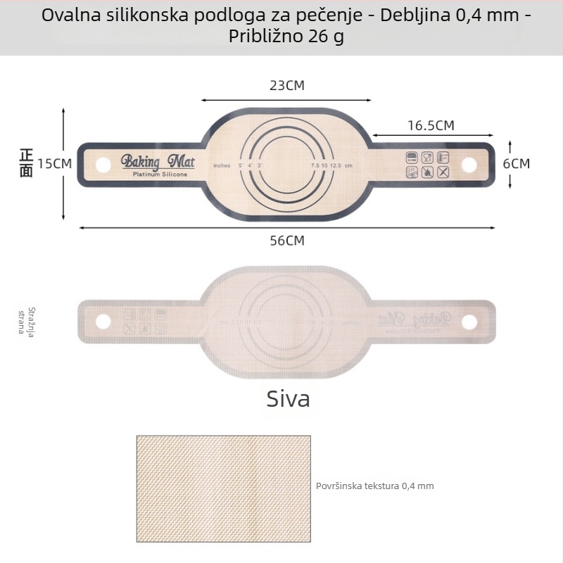 Silikonska podloga za pečenje s dvostrukim ručkama, duga ručka, podloga za kruh za svakodnevnu kuhinju