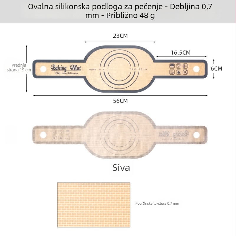 Silikonska podloga za pečenje s dvostrukim ručkama, duga ručka, podloga za kruh za svakodnevnu kuhinju