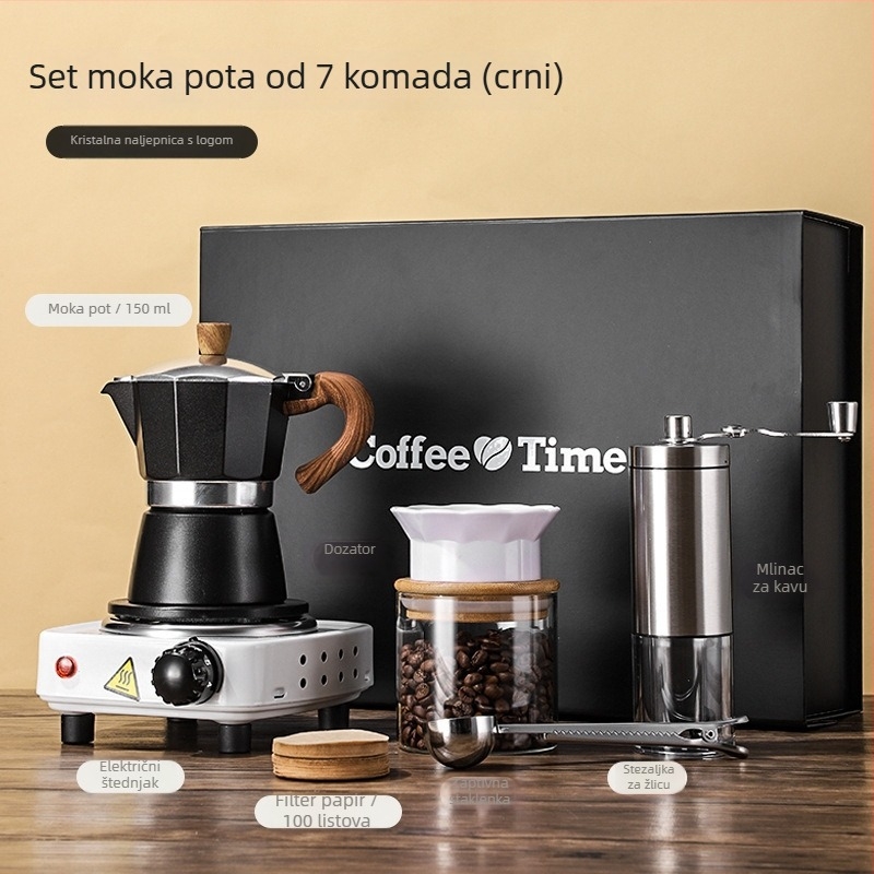 Domaći talijanski moka lonac – darovni paket u kutiji za ekstrakciju espressa i kućne kavne potrepštine
