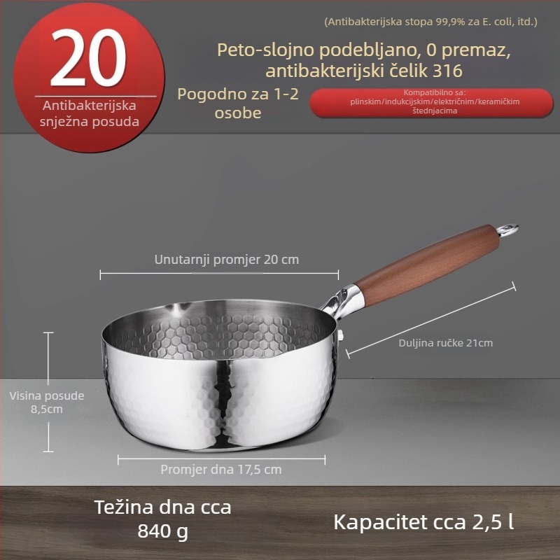 Lonac od nehrđajućeg čelika 316, japanski Yukihira stil, trostruko dno, bez premaza, za prehranu beba, juhe i tjesteninu