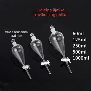 Lijevak za odvajanje u obliku kruške, stakleni ili PTFE, 60 ml, 125 ml, 250 ml, 500 ml, 1000 ml