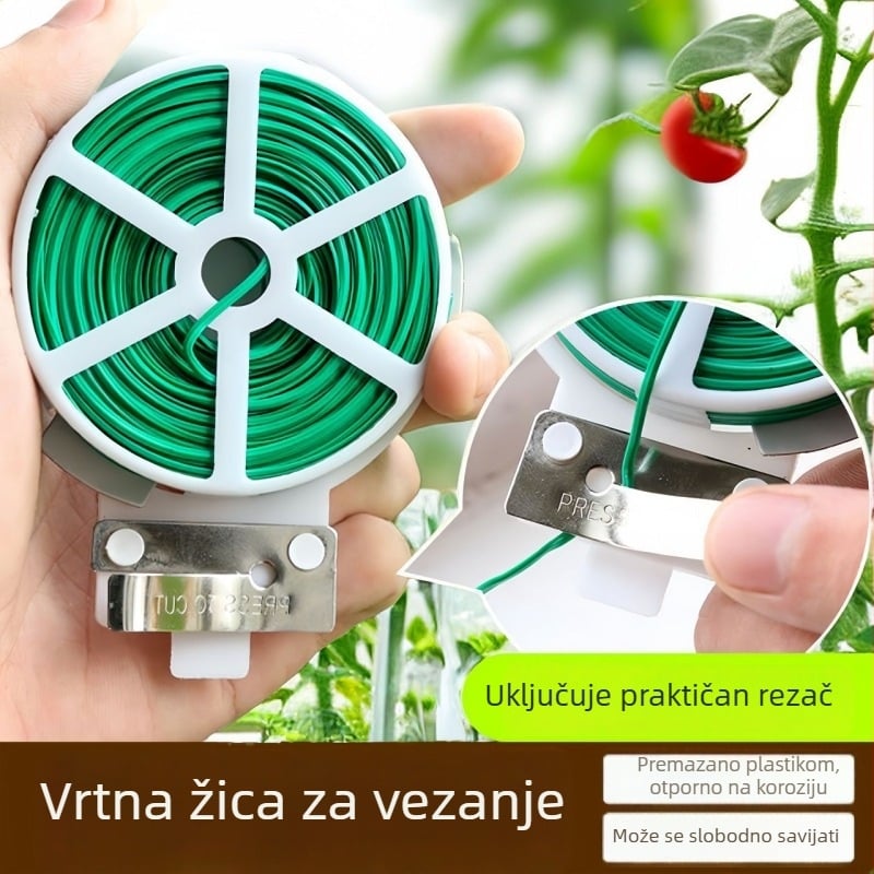 Zelene PVC premazane kabelske vezice za vrt – pričvršćivanje penjačica i ruža – role s rezačem