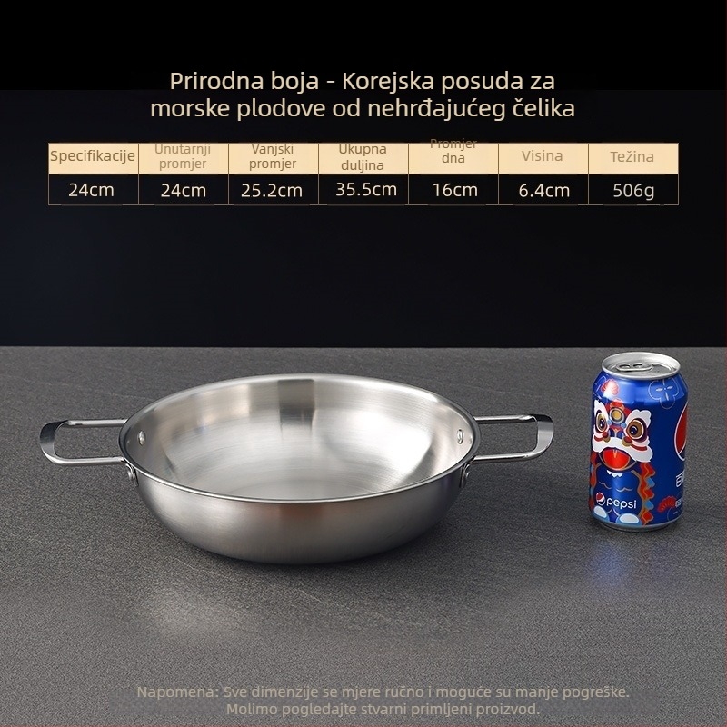 Korejskog stila lonac od nehrđajućeg čelika za plodove mora, suhi lonac s dvostrukim držačima, zlatne boje, lonac za ramen, juhu i rezance, plosnato dno, mini lonac