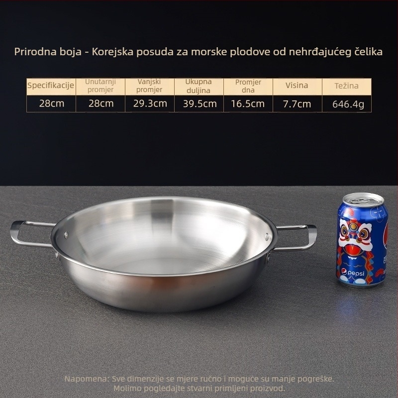 Korejskog stila lonac od nehrđajućeg čelika za plodove mora, suhi lonac s dvostrukim držačima, zlatne boje, lonac za ramen, juhu i rezance, plosnato dno, mini lonac