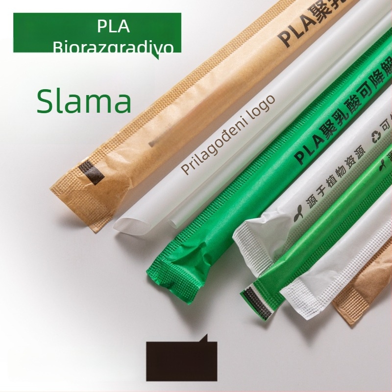 Jednokratne biološki razgradive PLA slamke za mliječni čaj, duljina 19 cm, PLA23 bisernog dizajna, pojedinačno pakirane