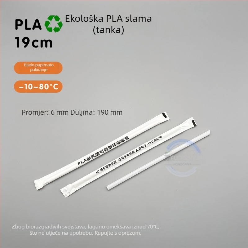 Jednokratne biološki razgradive PLA slamke za mliječni čaj, duljina 19 cm, PLA23 bisernog dizajna, pojedinačno pakirane