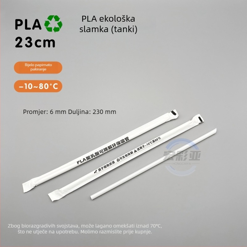Jednokratne biološki razgradive PLA slamke za mliječni čaj, duljina 19 cm, PLA23 bisernog dizajna, pojedinačno pakirane