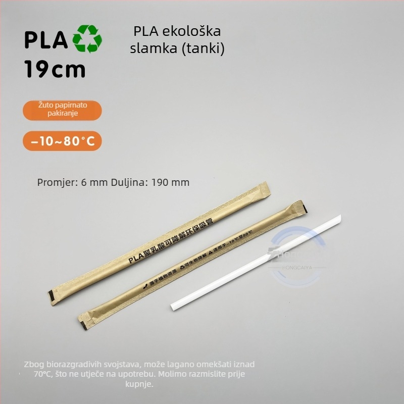 Jednokratne biološki razgradive PLA slamke za mliječni čaj, duljina 19 cm, PLA23 bisernog dizajna, pojedinačno pakirane