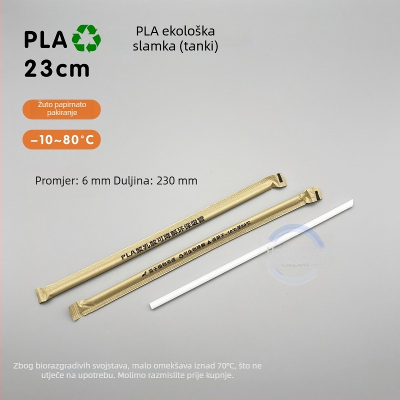 Jednokratne biološki razgradive PLA slamke za mliječni čaj, duljina 19 cm, PLA23 bisernog dizajna, pojedinačno pakirane