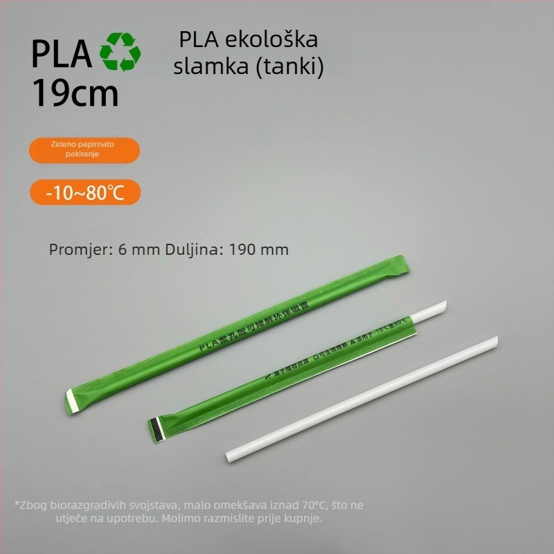 Jednokratne biološki razgradive PLA slamke za mliječni čaj, duljina 19 cm, PLA23 bisernog dizajna, pojedinačno pakirane