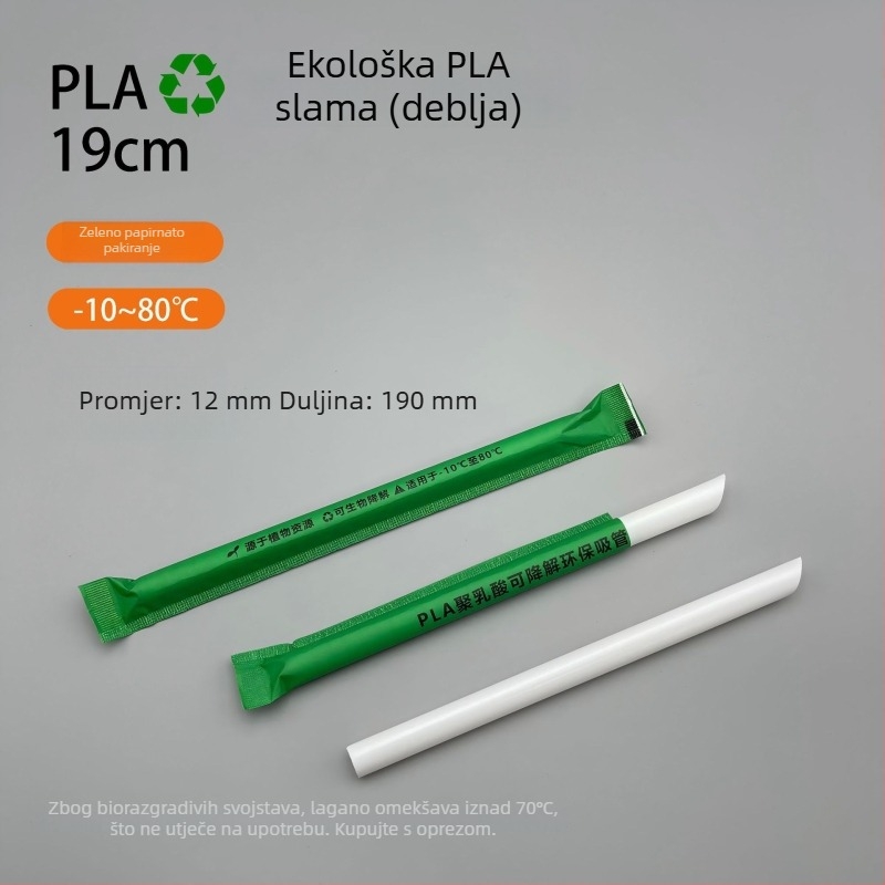 Jednokratne biološki razgradive PLA slamke za mliječni čaj, duljina 19 cm, PLA23 bisernog dizajna, pojedinačno pakirane