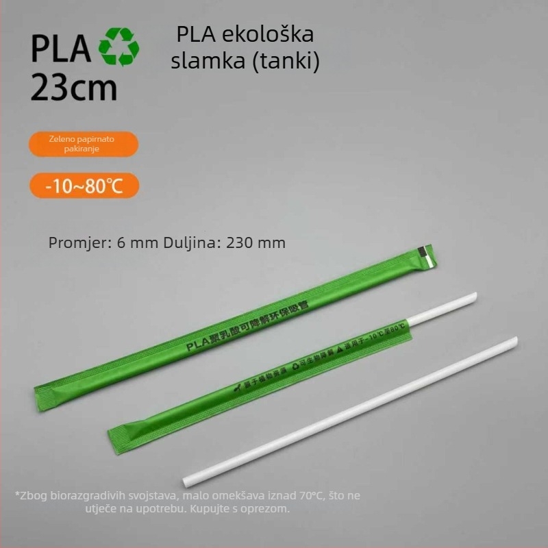 Jednokratne biološki razgradive PLA slamke za mliječni čaj, duljina 19 cm, PLA23 bisernog dizajna, pojedinačno pakirane