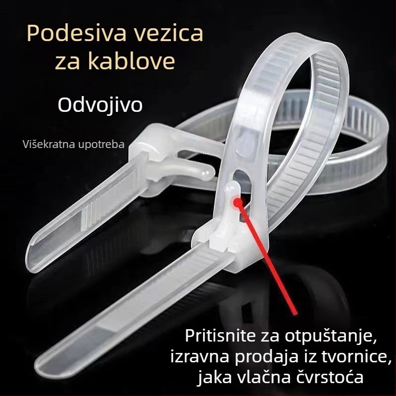 Friendship Otpuštajuće najlonske zip-veze za kabel, podesive trake za električne instalacije, bijelo/crne, 4x150mm / 5x200mm / 5x300mm, 100 komada u pakiranju