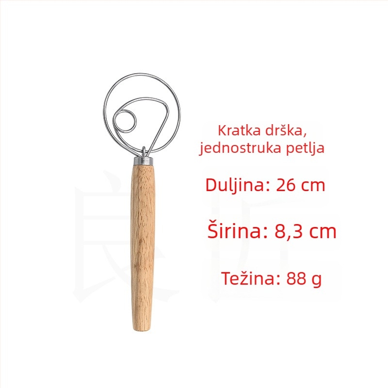 Danska miješalica za tijesto s drvenom drškom, ručni nehrđajući čelični mikser za jaja i tijesto