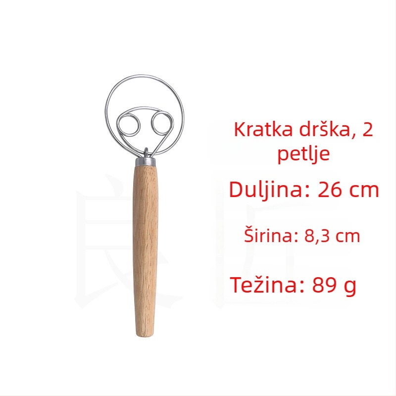 Danska miješalica za tijesto s drvenom drškom, ručni nehrđajući čelični mikser za jaja i tijesto