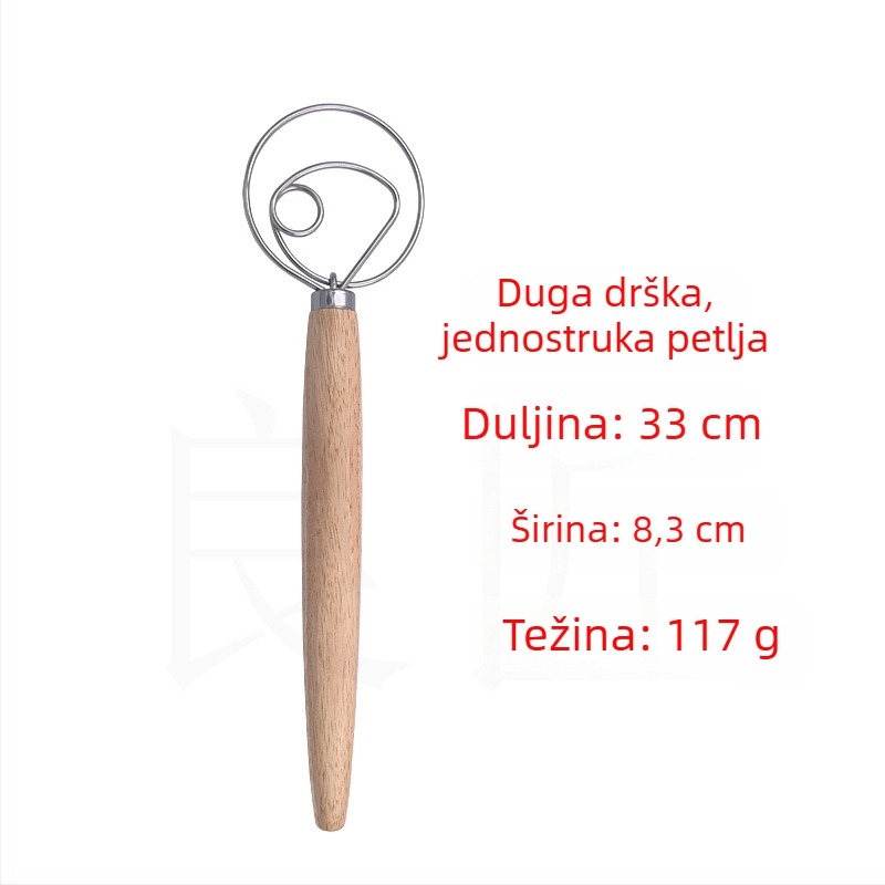 Danska miješalica za tijesto s drvenom drškom, ručni nehrđajući čelični mikser za jaja i tijesto