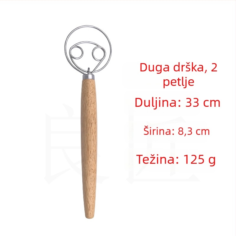 Danska miješalica za tijesto s drvenom drškom, ručni nehrđajući čelični mikser za jaja i tijesto