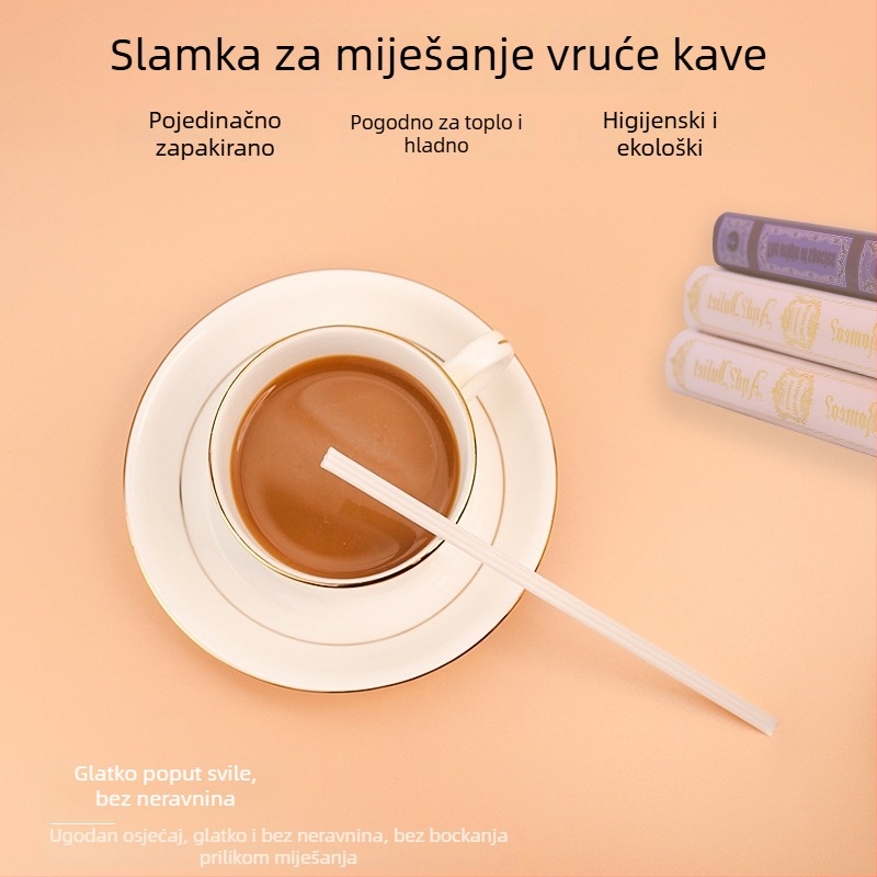 PLA slamka za kavu, jednokratna, biološko razgradljiva, individualno pakirana, za miješanje kave i mliječnog čaja