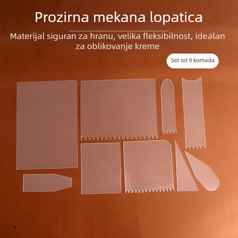 Prozirna meka lopatica za glačanje krema na okrugloj torti – polukružni plastični set za dekoriranje