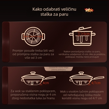 Stalak za paru od 304 nehrđajućeg čelika za kućnu upotrebu, izolirana posuda i mreža za paru, visoke i niske noge
