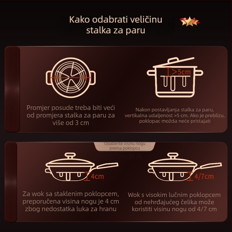 Stalak za paru od 304 nehrđajućeg čelika za kućnu upotrebu, izolirana posuda i mreža za paru, visoke i niske noge