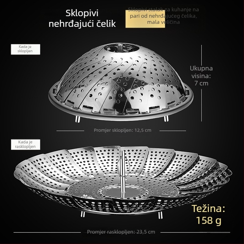 304 nehrđajući čelik, okrugla posuda za parenje ribe, sklopivi stalak za paru, visok, debela posuda, kuhinja s višestrukim funkcijama