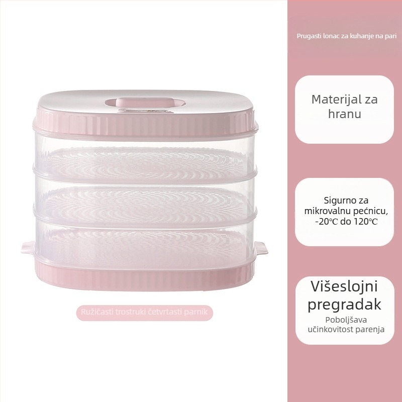Dvostruki sloj mikrovalni parni lonac – višenamjenski za kuhanje riže, jaja i parenog peciva, za kućnu i uredsku upotrebu