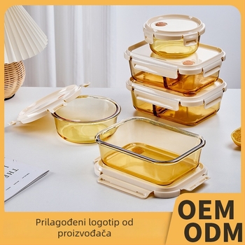 Kutija za ručak od borosilikatnog stakla s poklopcem, pravokutna, pogodna za mikrovalnu