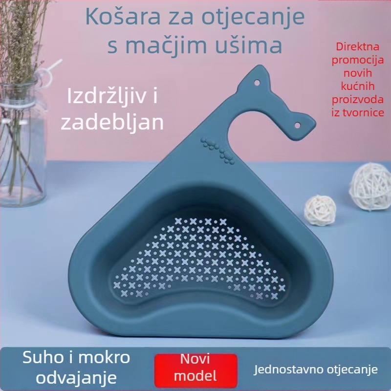 Viseći odvodni koš za pranje povrća s oblikom mačjih ušiju, košara za sudoperu