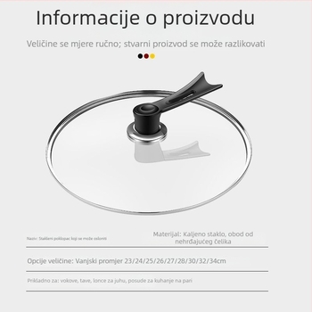 Poklopac od kaljenog stakla s nehrđajućim rubom – univerzalni poklopac za wok, tavicu i lonac, kompatibilan s neprijanjajućim posuđem