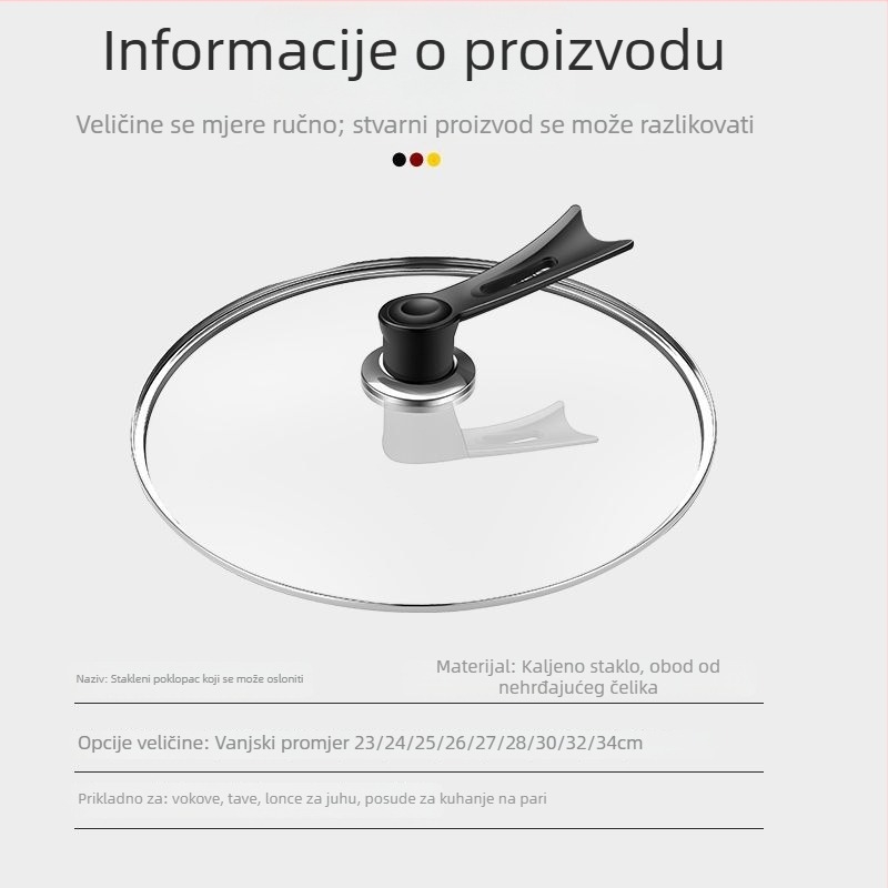 Poklopac od kaljenog stakla s nehrđajućim rubom – univerzalni poklopac za wok, tavicu i lonac, kompatibilan s neprijanjajućim posuđem