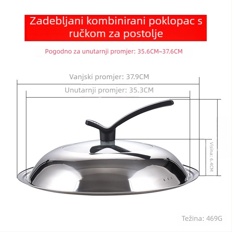 Manulife Debeli poklopac od nehrđajućeg čelika za wok, prozirni stakleni poklop s lukastim dizajnom, univerzalna veličina 26–40 cm