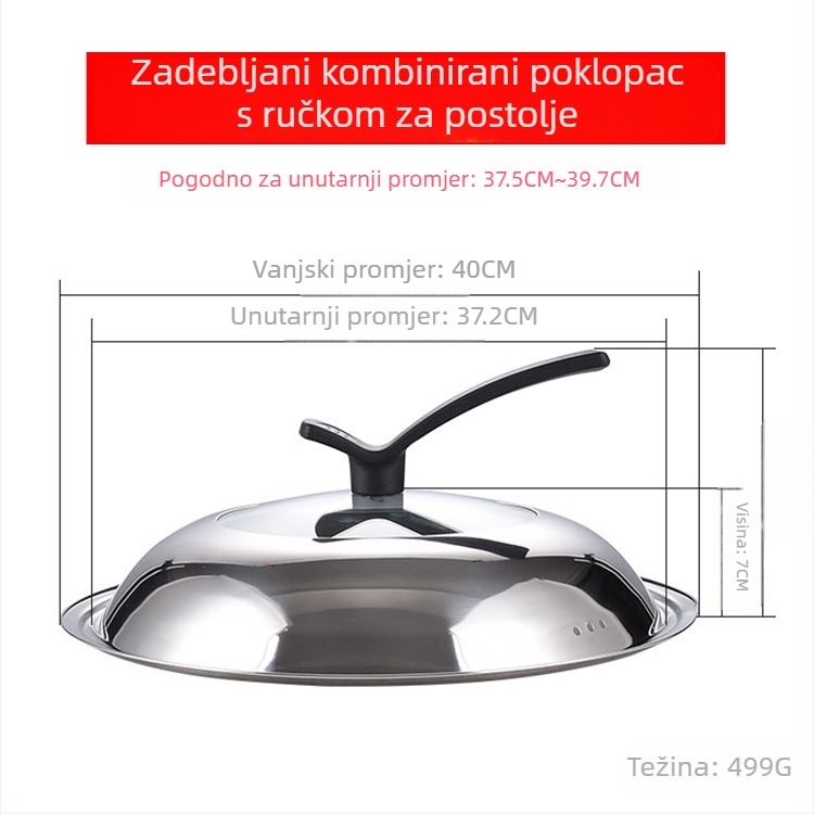 Manulife Debeli poklopac od nehrđajućeg čelika za wok, prozirni stakleni poklop s lukastim dizajnom, univerzalna veličina 26–40 cm