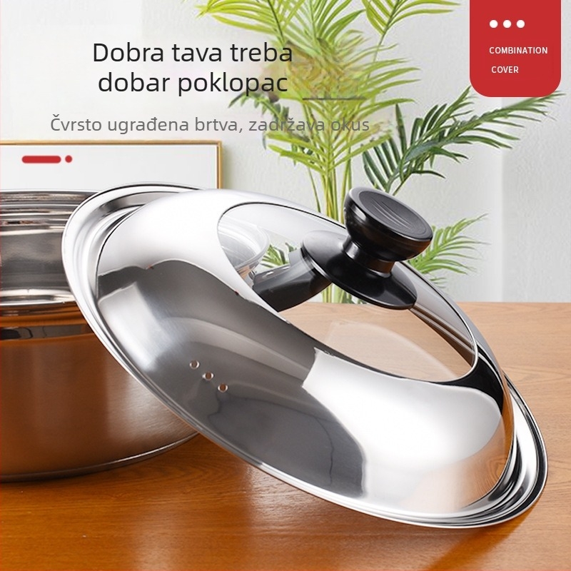 Manulife Debeli poklopac od nehrđajućeg čelika za wok, prozirni stakleni poklop s lukastim dizajnom, univerzalna veličina 26–40 cm