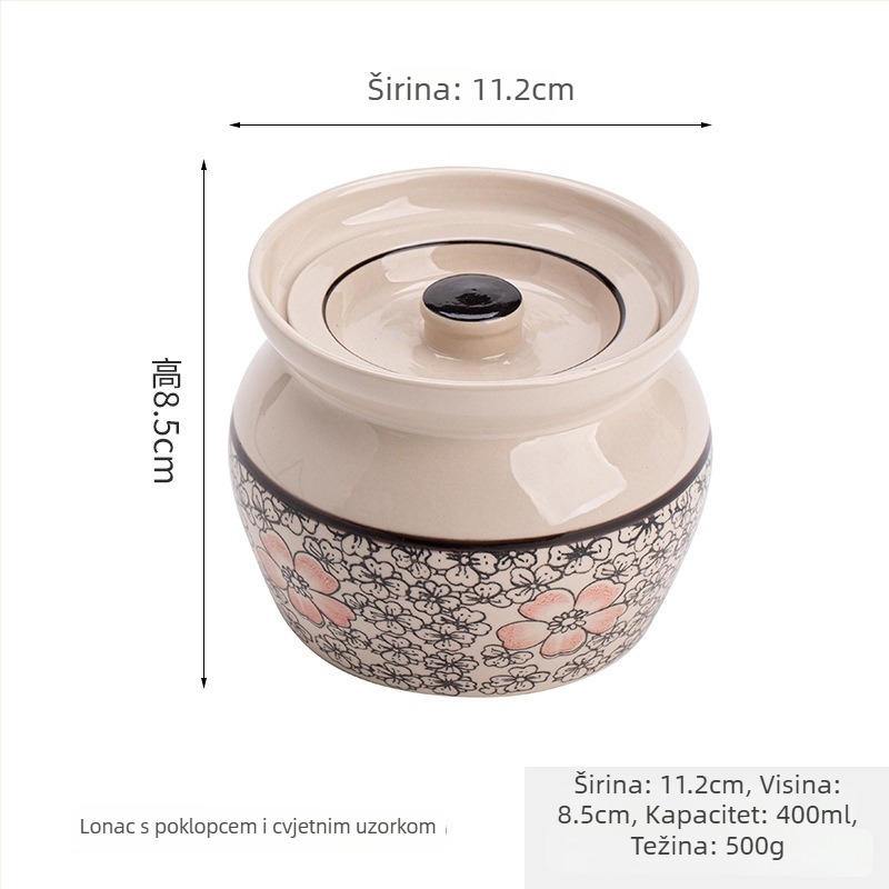 Porcelanska posuda za jednu porciju s poklopcem, pogodna za kuhanje na pari i kuhanje u vodnoj kupelji