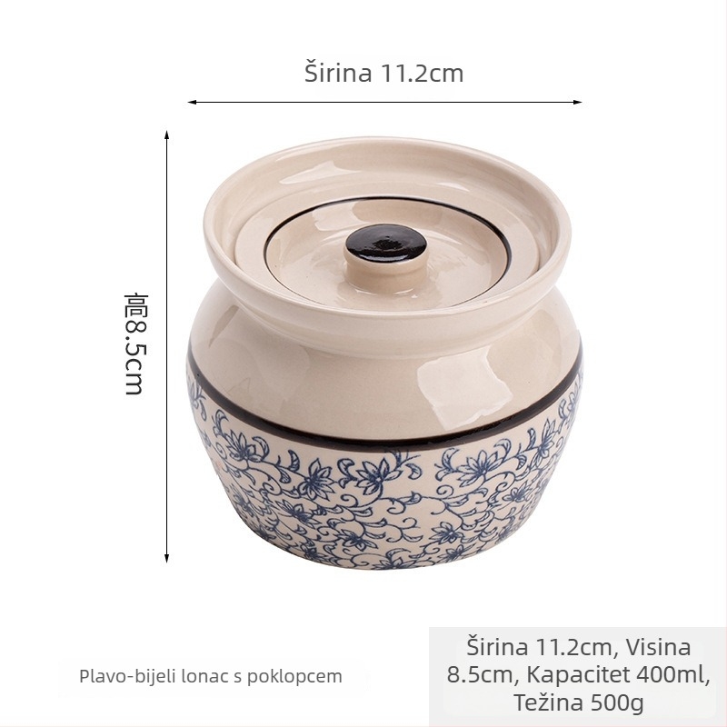 Porcelanska posuda za jednu porciju s poklopcem, pogodna za kuhanje na pari i kuhanje u vodnoj kupelji