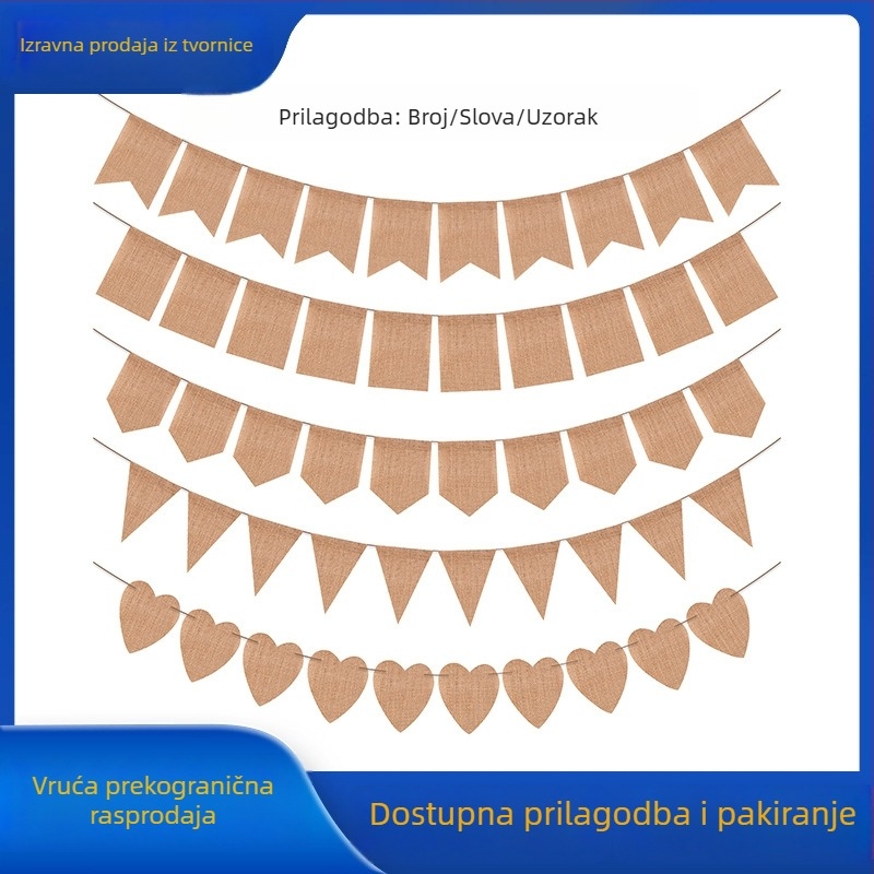 Prilagodljive zastavice: zastavice s repom (swallowtail), trokutaste, kvadratne, štitne i srcolike; bannere i viseće party dekoracije