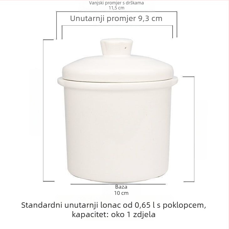 Keramički lonac za dinstanje s dvije ručke i poklopcem, za vodenu kupelj; mali lonac za juhu, pogodan za ptičje gnijezdo i kuhanje na pari.