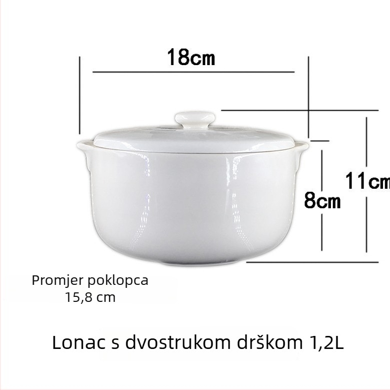 Keramički lonac za dinstanje s dvije ručke i poklopcem, za vodenu kupelj; mali lonac za juhu, pogodan za ptičje gnijezdo i kuhanje na pari.