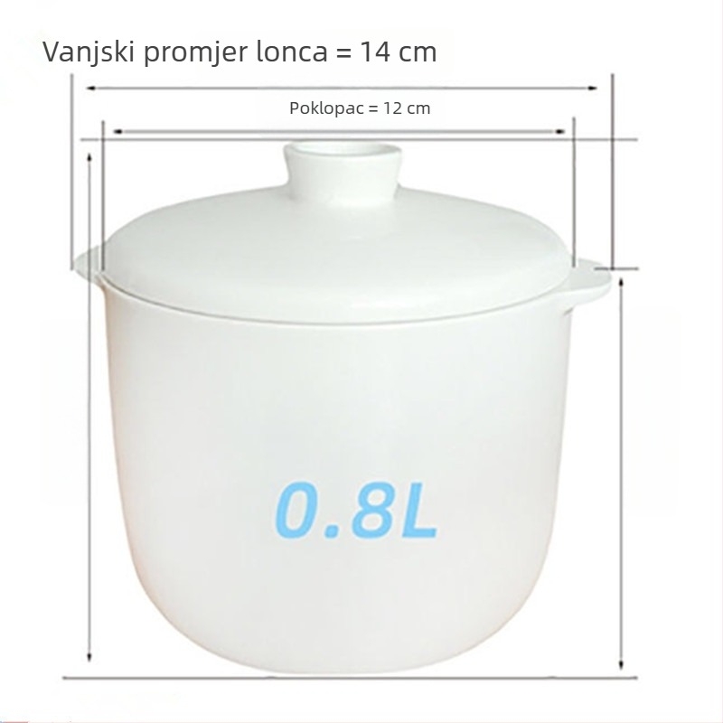 Keramički lonac za dinstanje s dvije ručke i poklopcem, za vodenu kupelj; mali lonac za juhu, pogodan za ptičje gnijezdo i kuhanje na pari.