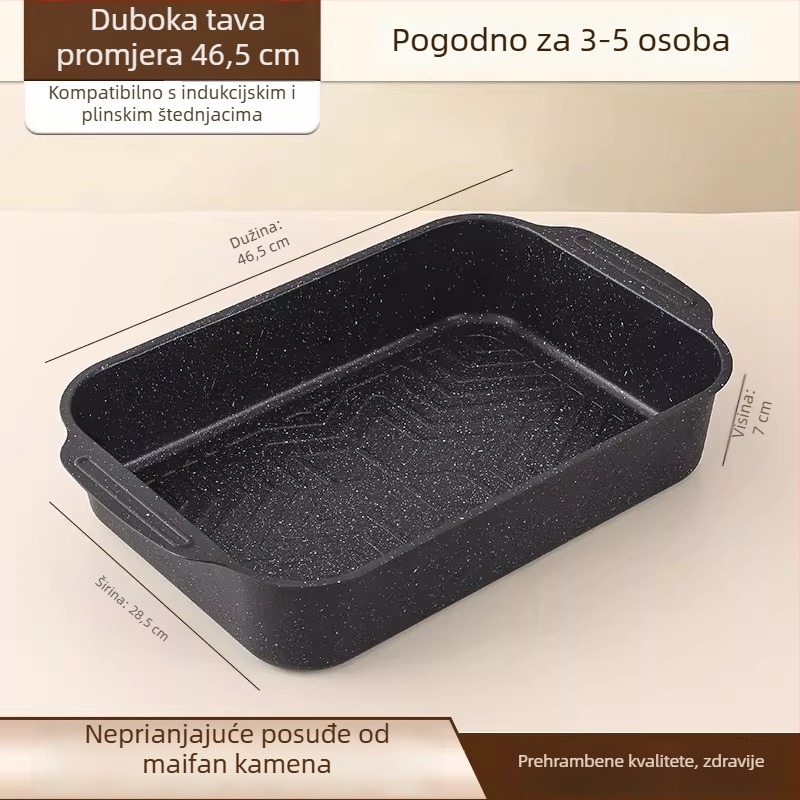 Dvoručna tava za pečenje ribe s Maifan kamenom, od lijevanog željeza, za kampiranje i kućni roštilj, kompatibilna s indukcijom