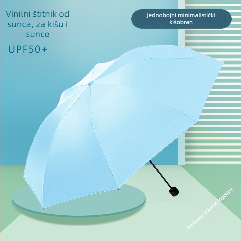 Ručno sklopivi kišobran s osam rebara i crnim premazom, UV zaštita, dvostruka upotreba – sunce i kiša, prilagođeni logotip, reklamni kišobran na veliko