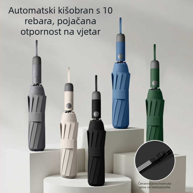 Potpuno automatska trodijelna sklopiva kišobran s vinilnom tkaninom, UPF50+ zaštita, dvostruka primjena za sunce i kišu, prilagodljiv logo za promotivne darove