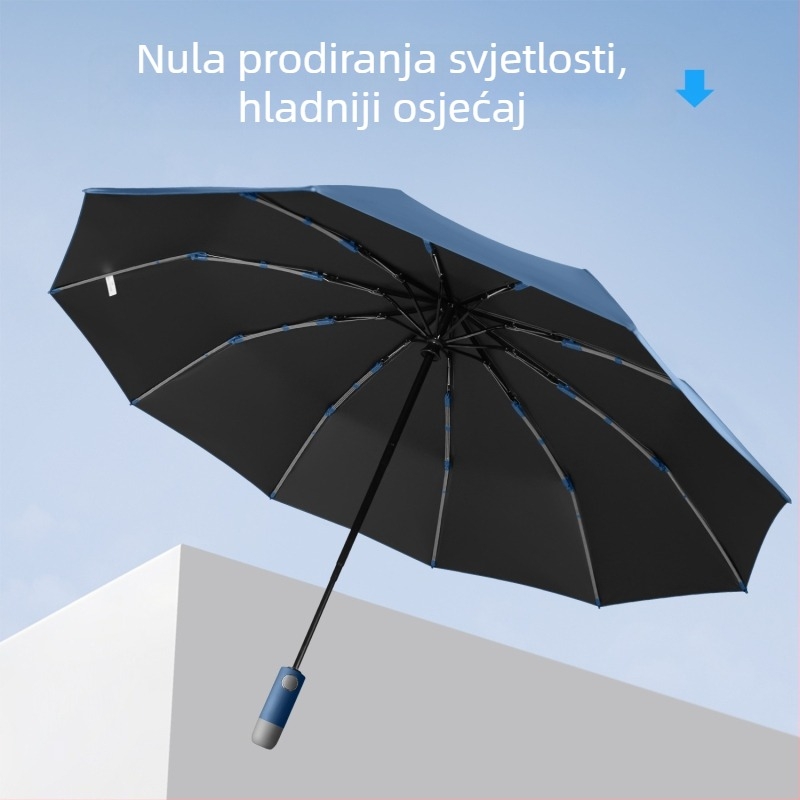 Potpuno automatska trodijelna sklopiva kišobran s vinilnom tkaninom, UPF50+ zaštita, dvostruka primjena za sunce i kišu, prilagodljiv logo za promotivne darove