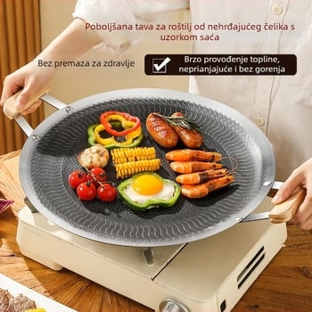 Nehrđajući čelični grill tiganj s uzorkom saće, deblji, neprijanjajuća glatka površina, pogodan za indukcijsku ploču, plinski štednjak i kasetni štednjak