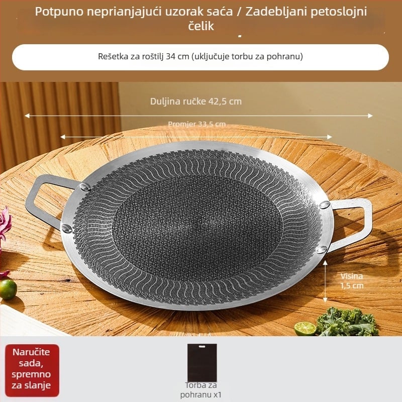 Nehrđajući čelični grill tiganj s uzorkom saće, deblji, neprijanjajuća glatka površina, pogodan za indukcijsku ploču, plinski štednjak i kasetni štednjak