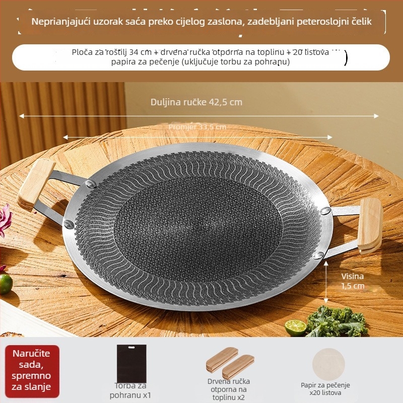 Nehrđajući čelični grill tiganj s uzorkom saće, deblji, neprijanjajuća glatka površina, pogodan za indukcijsku ploču, plinski štednjak i kasetni štednjak