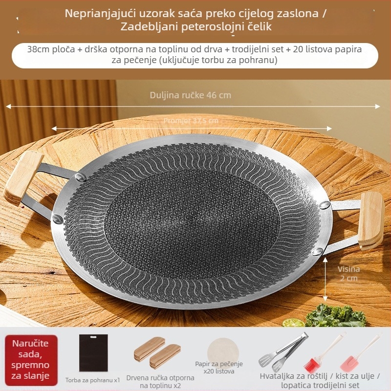 Nehrđajući čelični grill tiganj s uzorkom saće, deblji, neprijanjajuća glatka površina, pogodan za indukcijsku ploču, plinski štednjak i kasetni štednjak